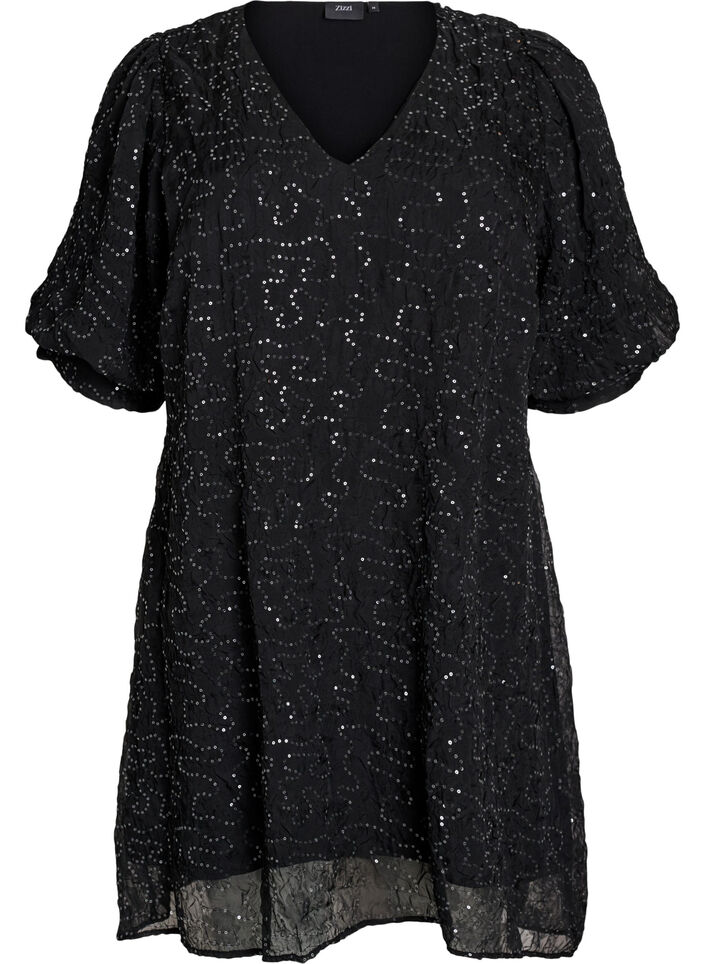 Short party dress with sequins, Black, Packshot image number 0