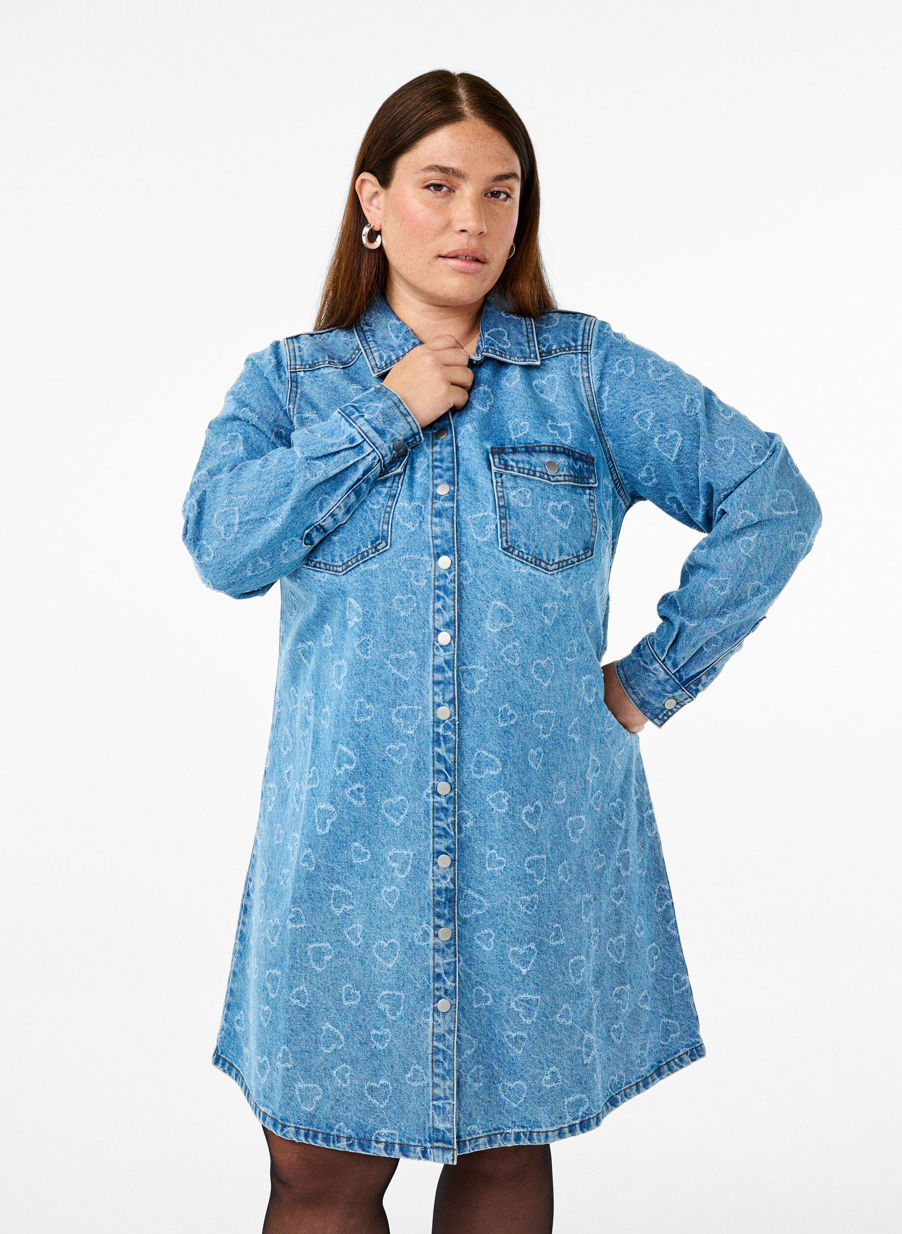 Zizzifashion Denim dress with heart pattern, Blue, Model image number 0
