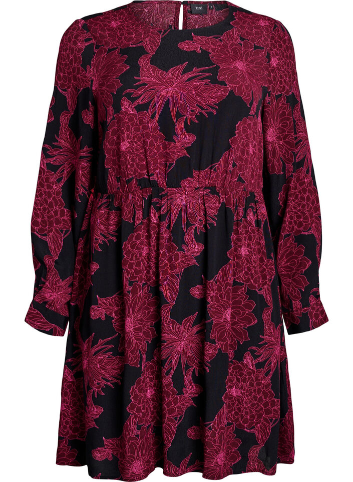 Viscose dress with print and long sleeves, Dark Bordeaux, Packshot image number 0