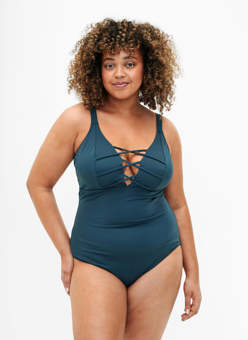 Swimsuit with string detail, Dark Sea, Model image number 0