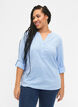 Shirt blouse in cotton with a v-neck, Serenity, Model image number 0
