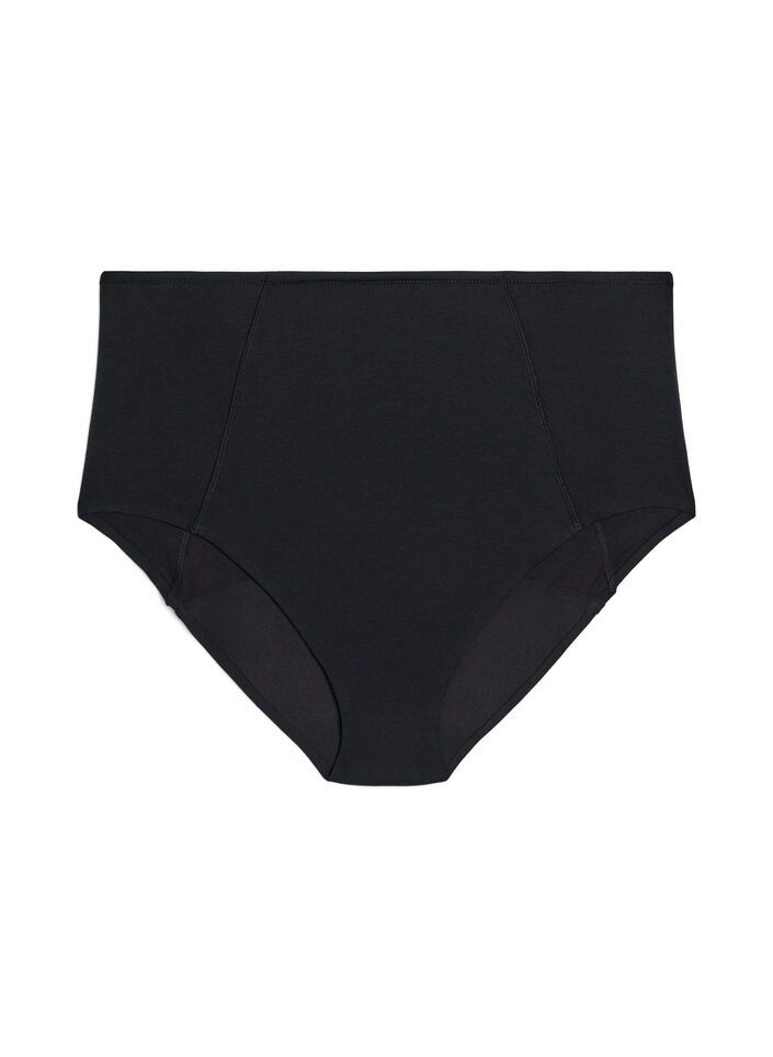 High-waisted cotton overnight period panties, Black, Packshot