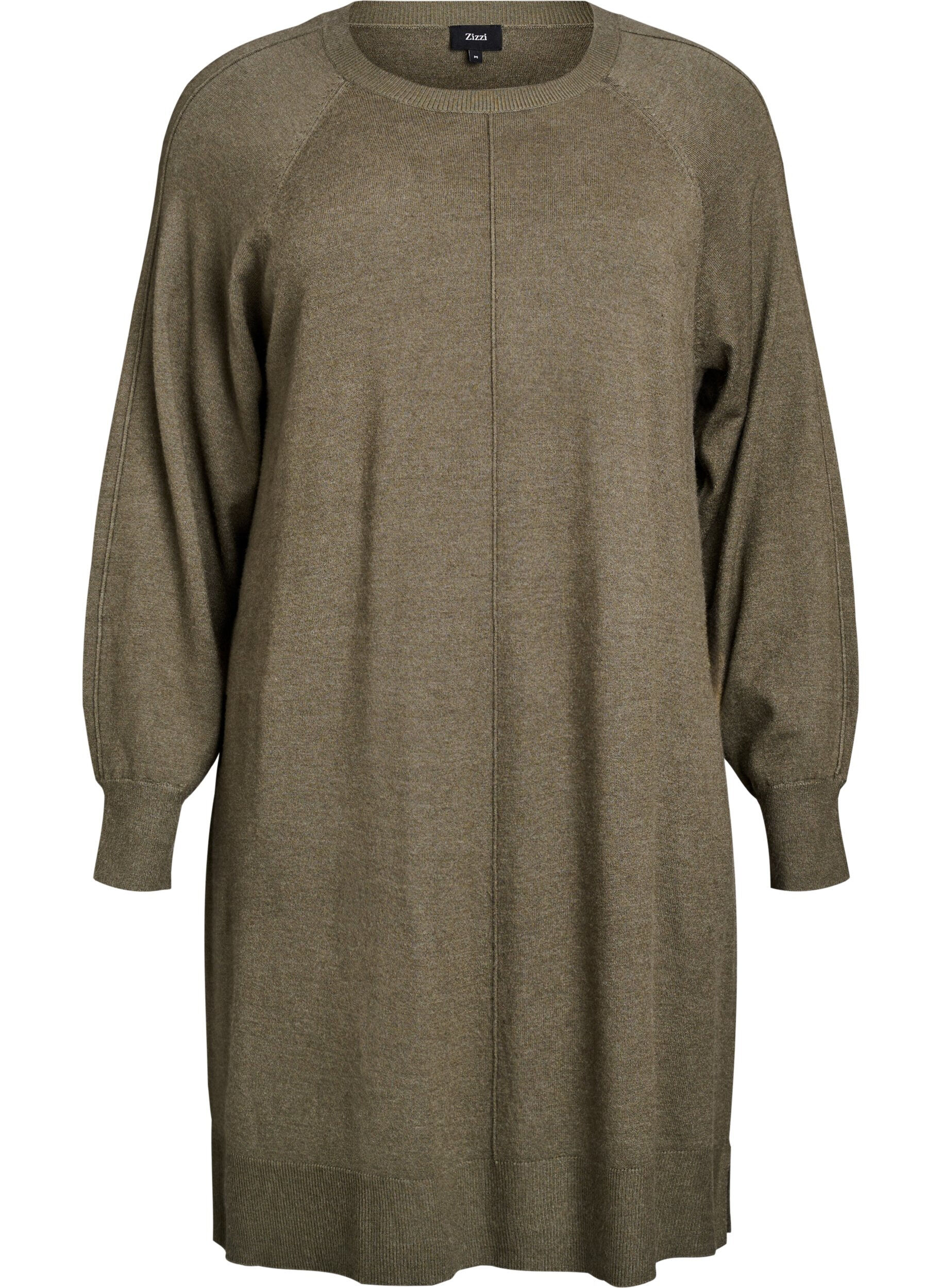 ZizzifashionShort knitted dress with raglan sleeves and a centre seam, Green, Packshot image number 0