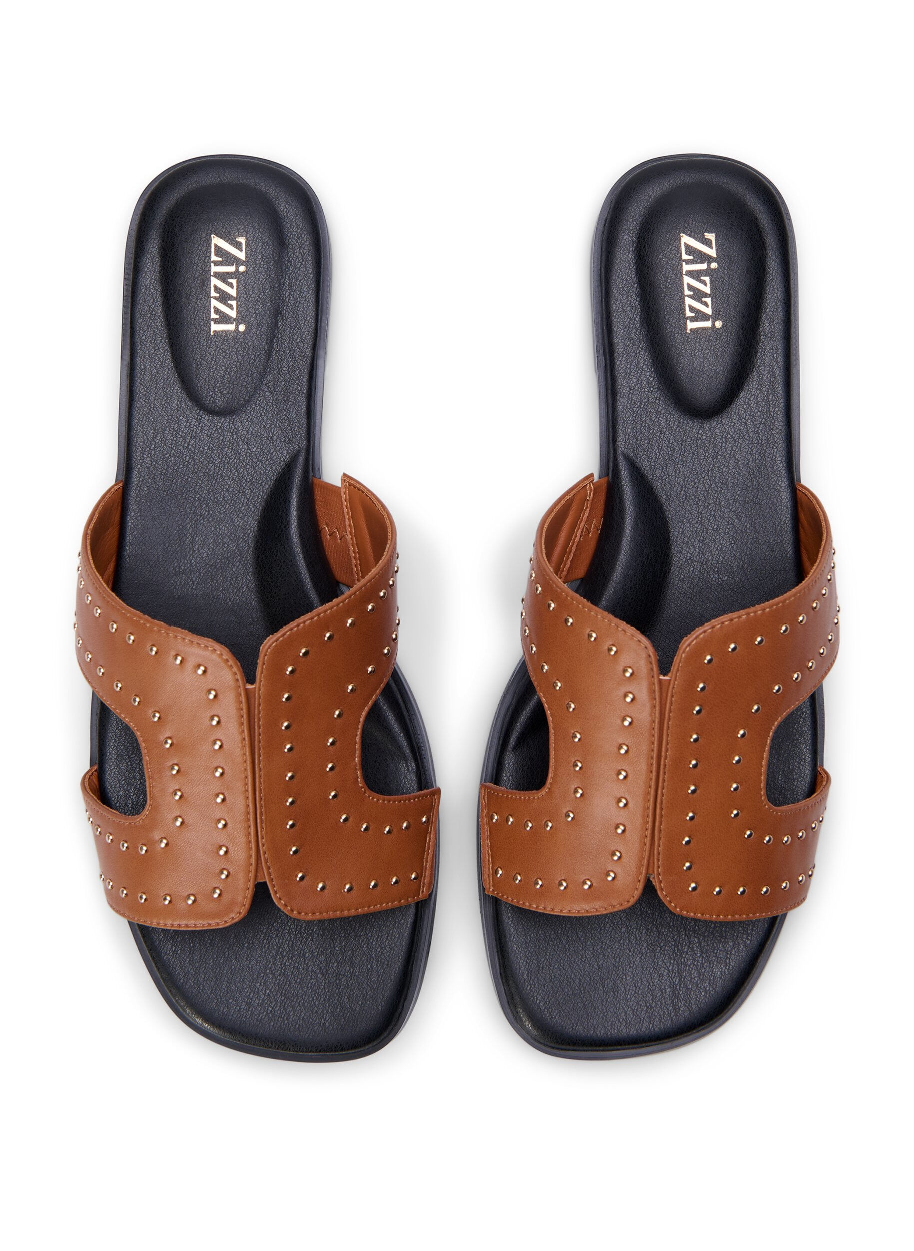 Zizzifashion Wide fit - Flat sandals with studs, Brown, Packshot image number 2