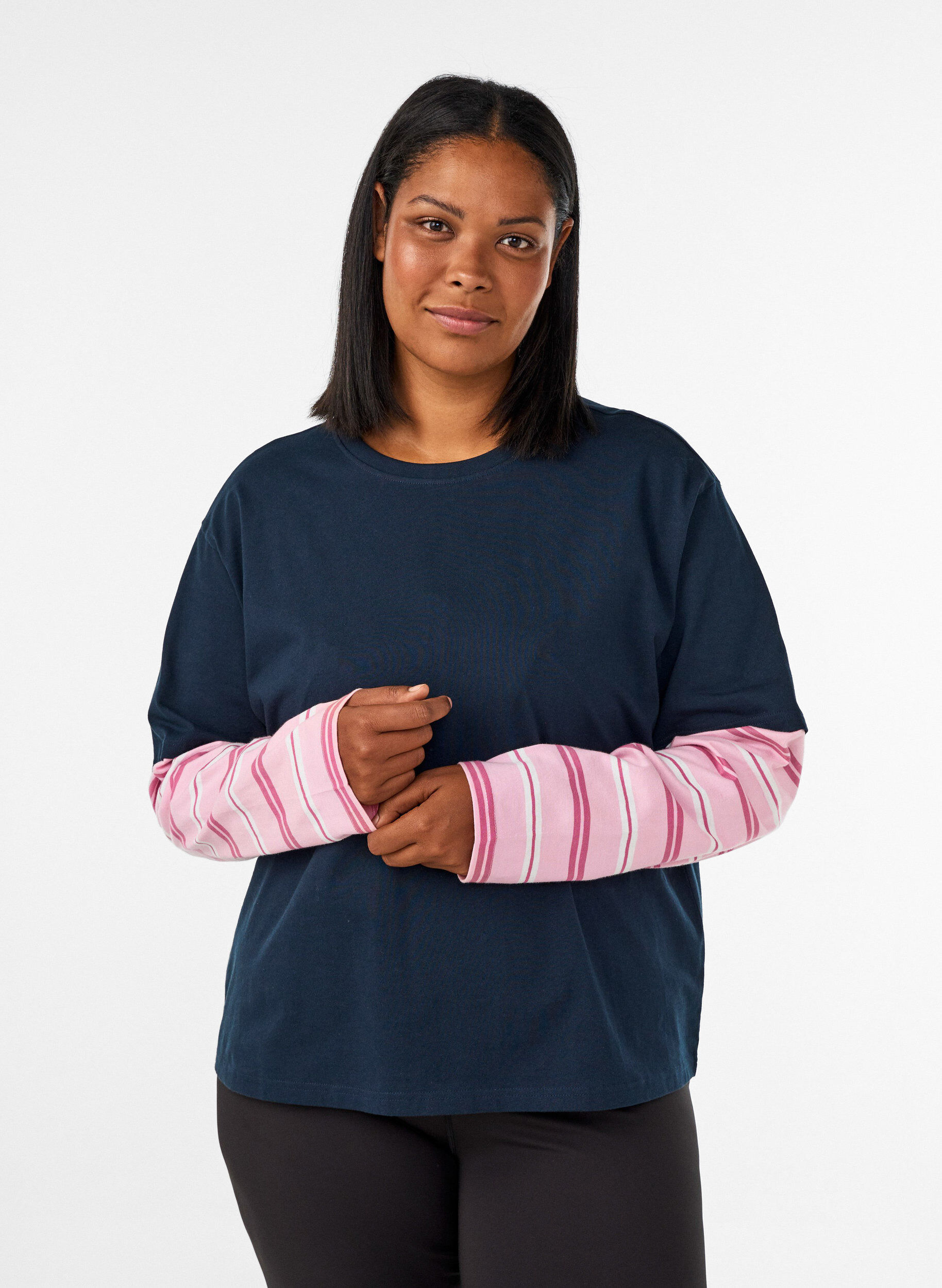 ZizzifashionT-shirt with a sporty layered look, Blue, Model image number 0