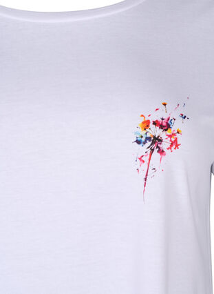 Cotton t-shirt with print on the front, Bright White FLOWER, Packshot image number 2