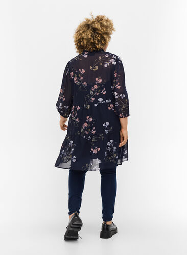 Floral print tunic with 3/4 sleeves, Night Sky Flower, Model image number 1