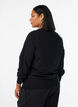 Cardigan with round neck and fabric-covered buttons, Black, Model image number 2