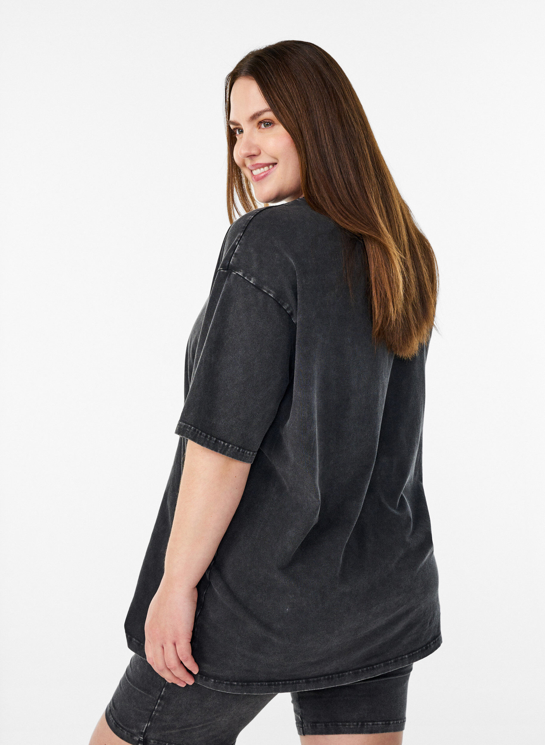 Zizzifashion Sporty cotton t-shirt with a washed effect, Black, Model image number 2