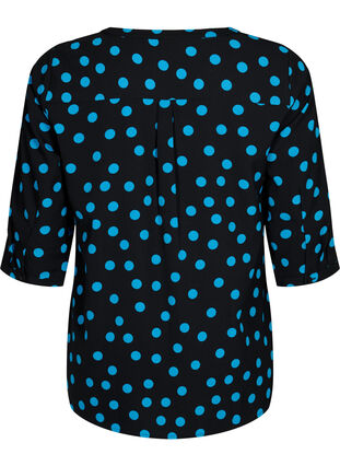 Dotted blouse with 3/4 sleeves, Black Blue Dot, Packshot image number 1