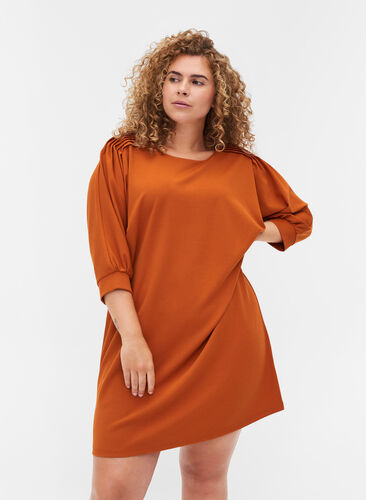 Solid-coloured tunic with 2/4 sleeves and pleated fold, Autumnal, Model image number 0