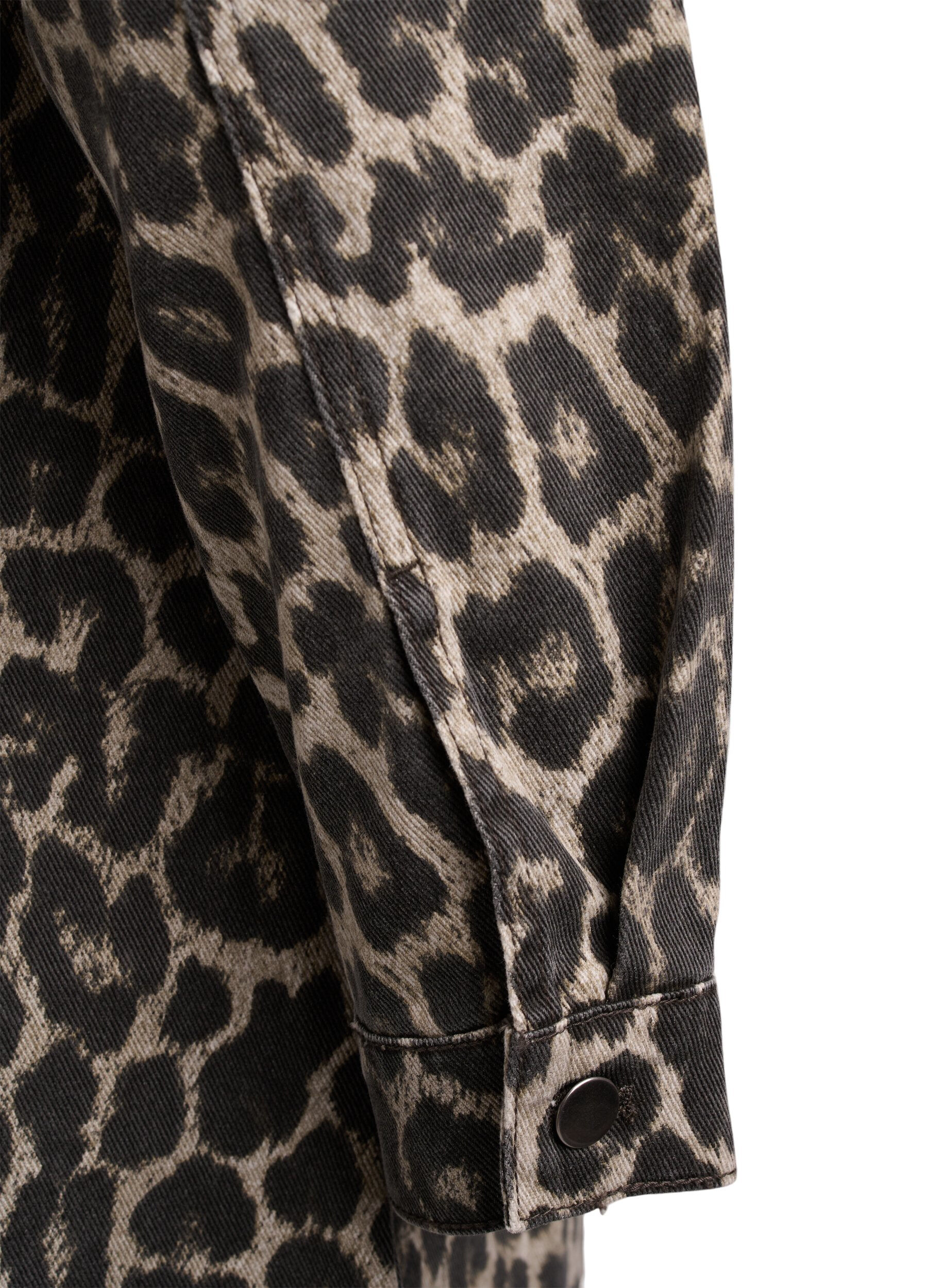 Zizzifashion Long-sleeved denim dress with leopard print, Brown, Packshot image number 3