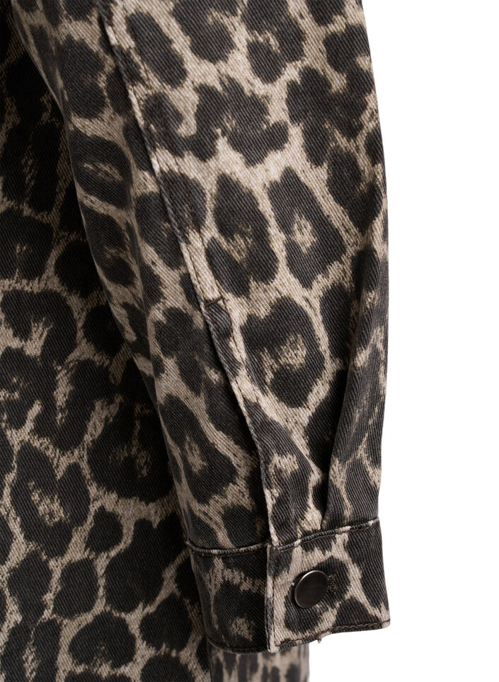 Long-sleeved denim dress with leopard print, Leo AOP, Packshot image number 3