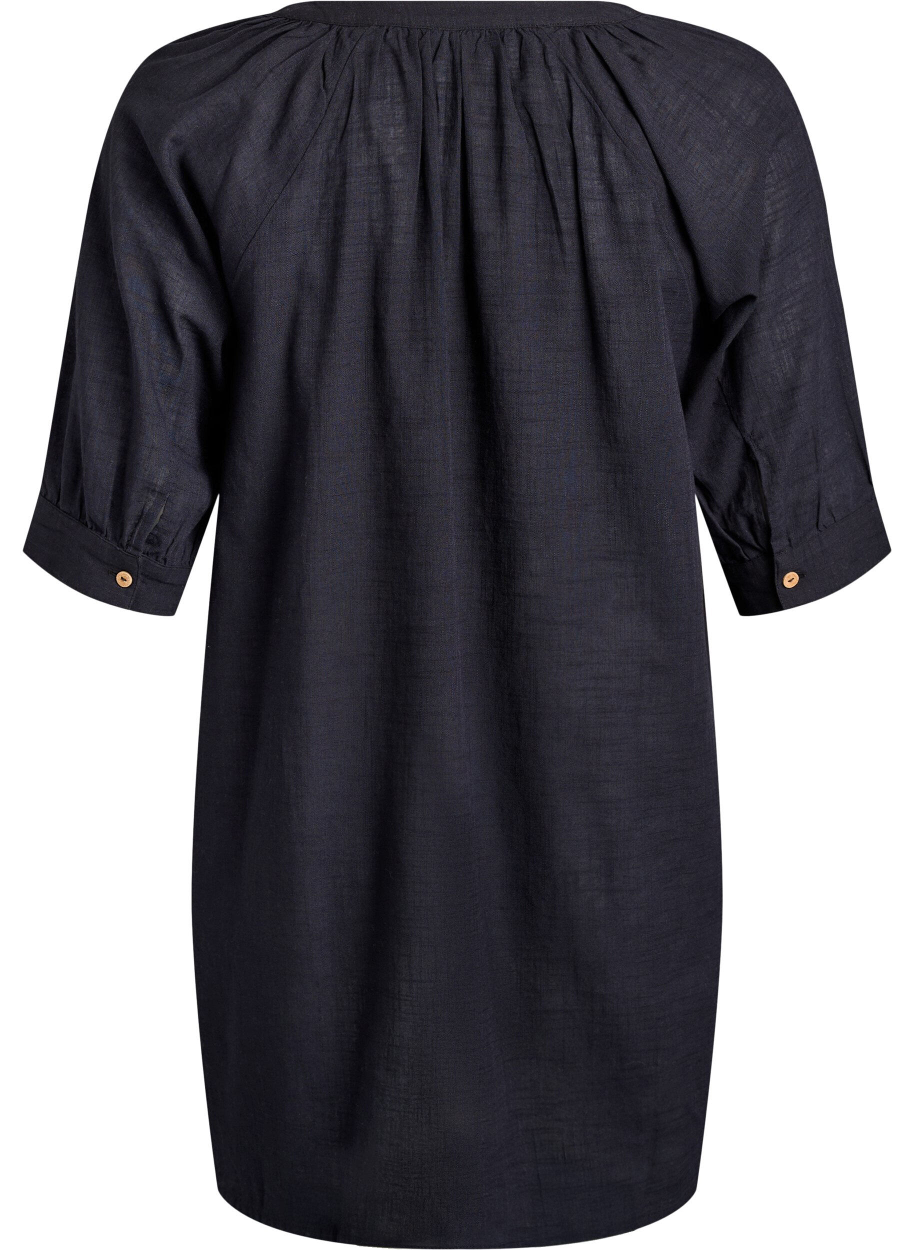 Zizzifashion Cotton tunic with a V-neck, Black, Packshot image number 1