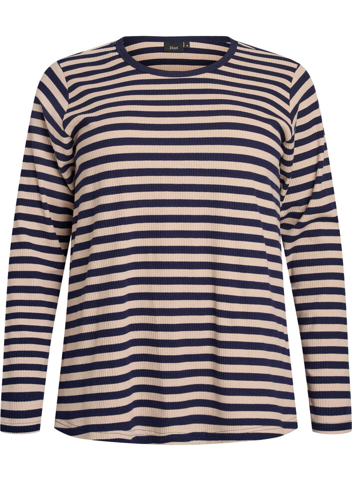 Striped blouse with long sleeves, Beige, Packshot image number 0