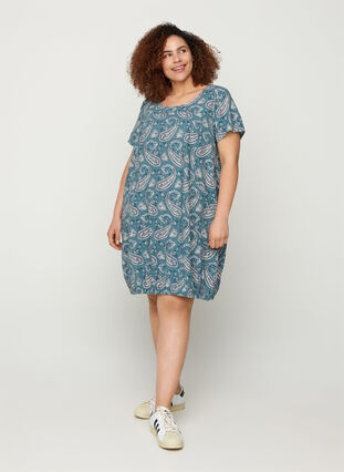 Short-sleeved, printed cotton dress, Paisley, Model image number 2