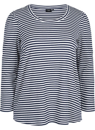 Striped long-sleeved blouse, N. Sky/White Stripe, Packshot image number 0