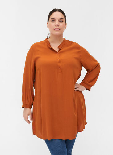 Viscose A-line tunic with slits, Autumnal, Model image number 0