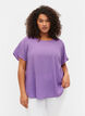 Blouse with short sleeves and a round neckline, Purple, Model image number 0