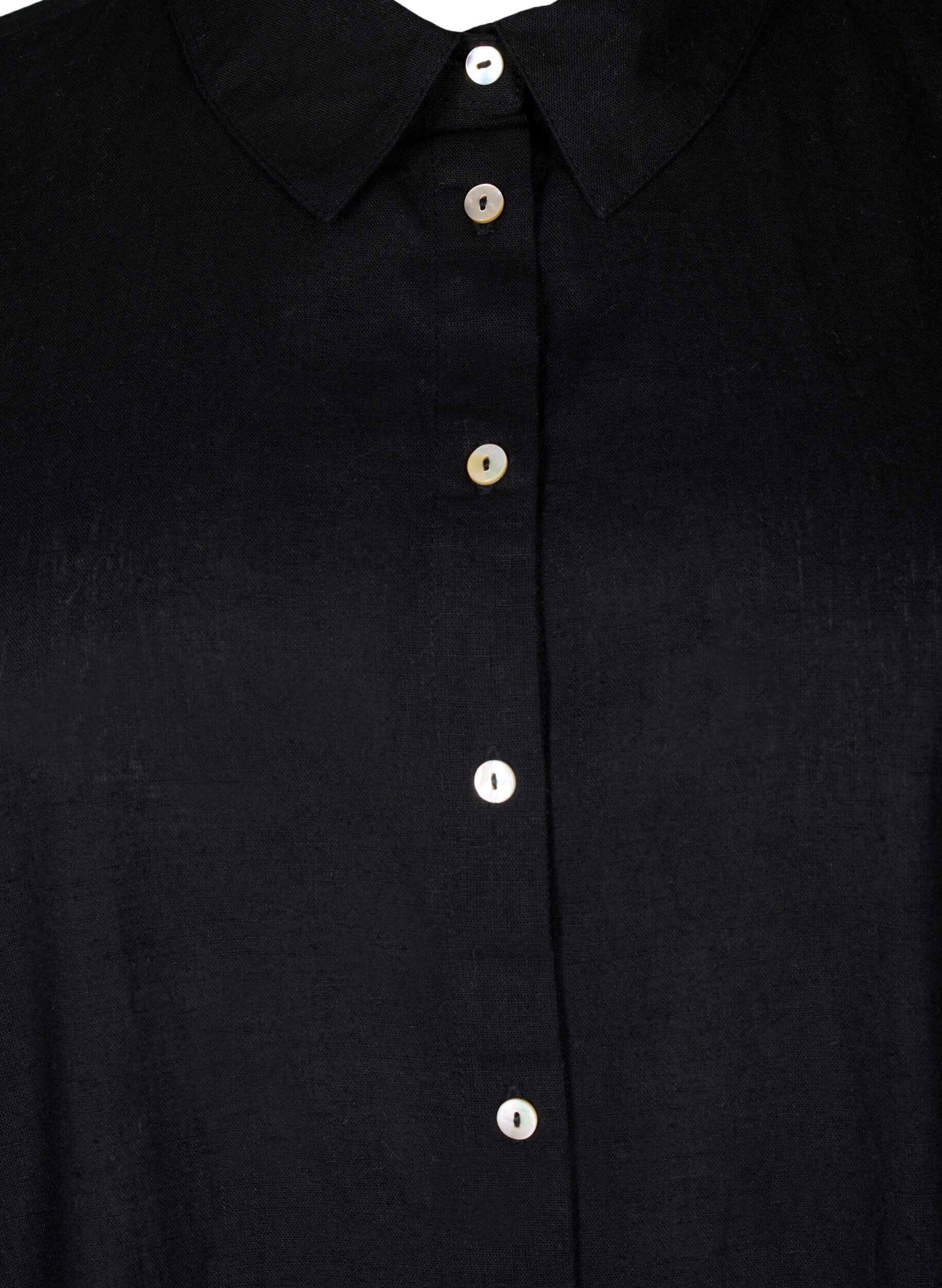 Zizzifashion Long shirt in cotton blend with linen, Black, Packshot image number 2