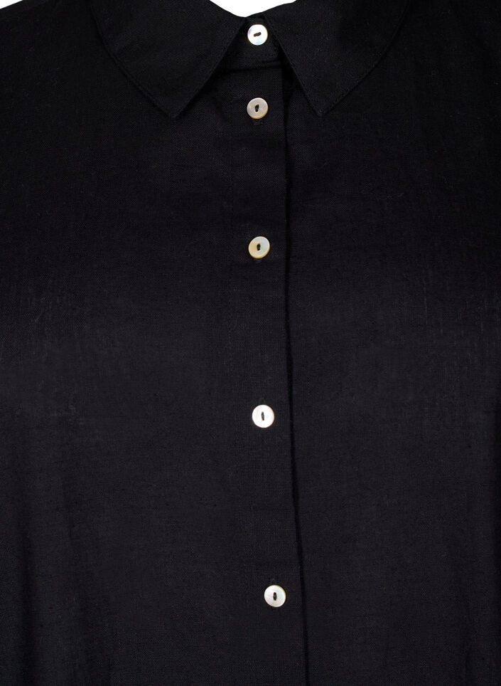 Long shirt in cotton blend with linen, Black, Packshot image number 2