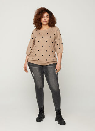 Knitted blouse with 3/4 sleeves and contrast-coloured dots, Nomad Mel w black, Model image number 3