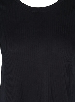 Plain ribbed t-shirt with short sleeves, Black, Packshot image number 2