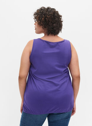 Cotton top with rounded neckline and lace trim, Ultra Violet, Model image number 1