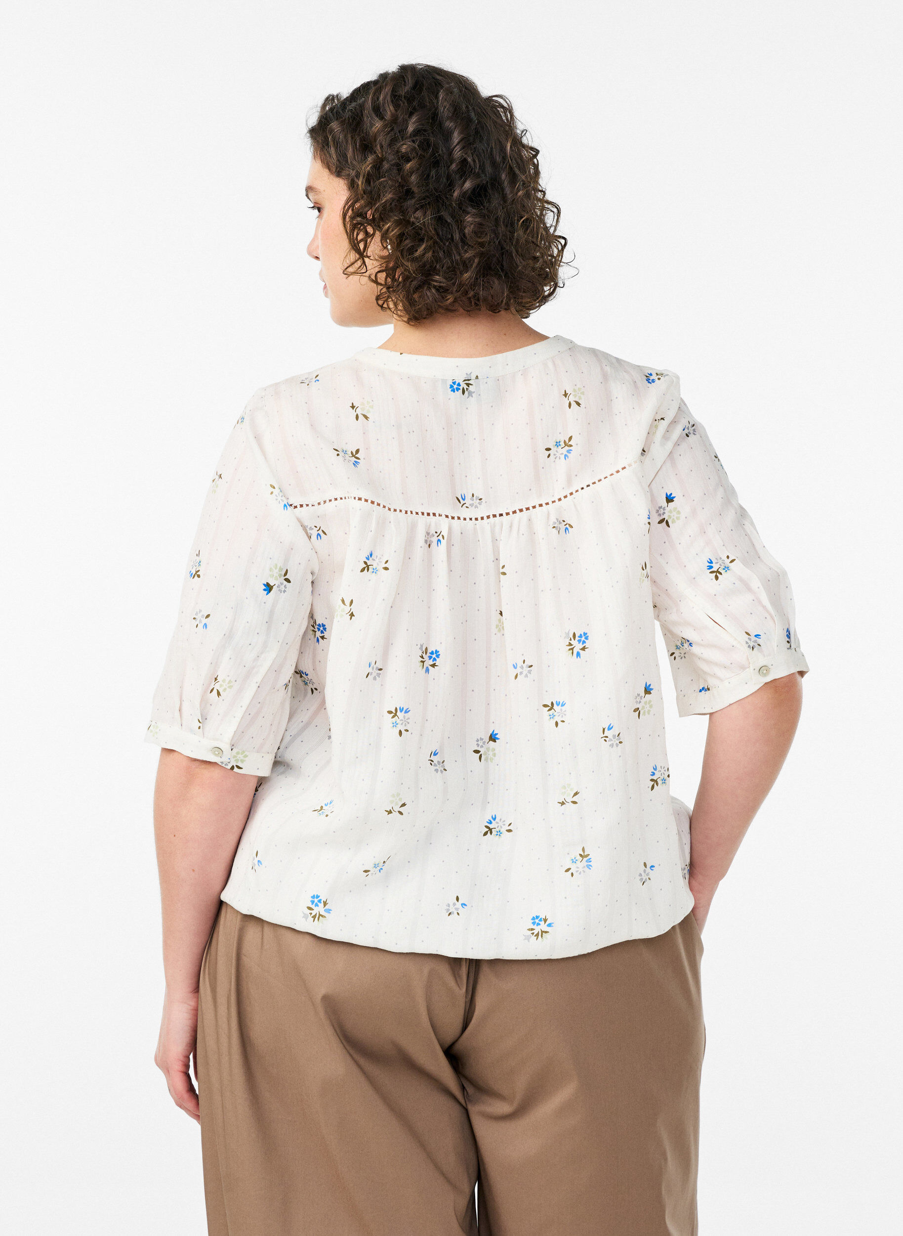 Zizzifashion Blouse with print and 1/2 sleeves, Vanilla, Model image number 2