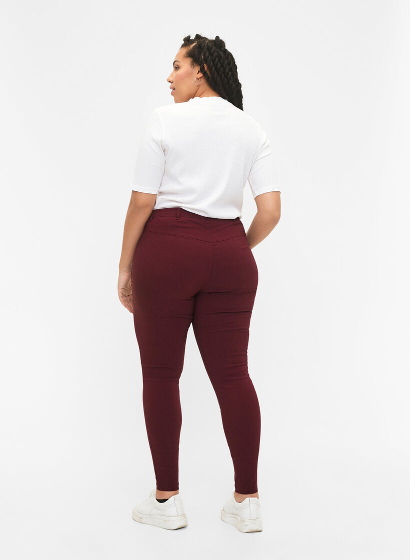 Close-fitting trousers with zipper details, Red, Model image number 1