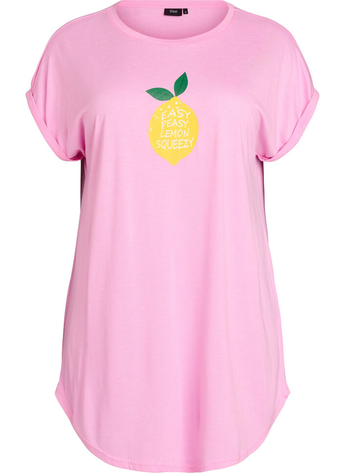 Short sleeve nightgown with text print, Pink, Packshot image number 0