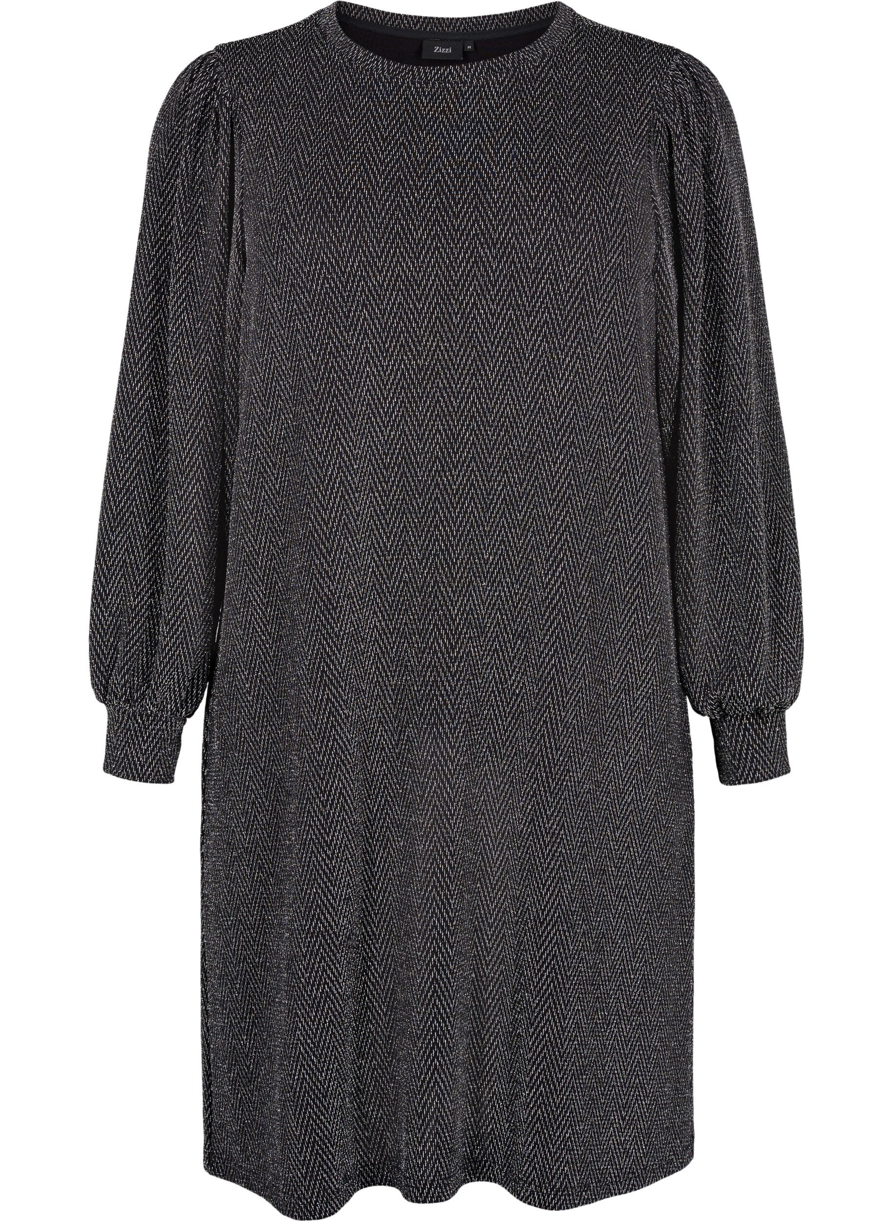 Zizzifashion Dress with zigzag pattern and glitter, Silver ZigZagShimmer, Packshot image number 0