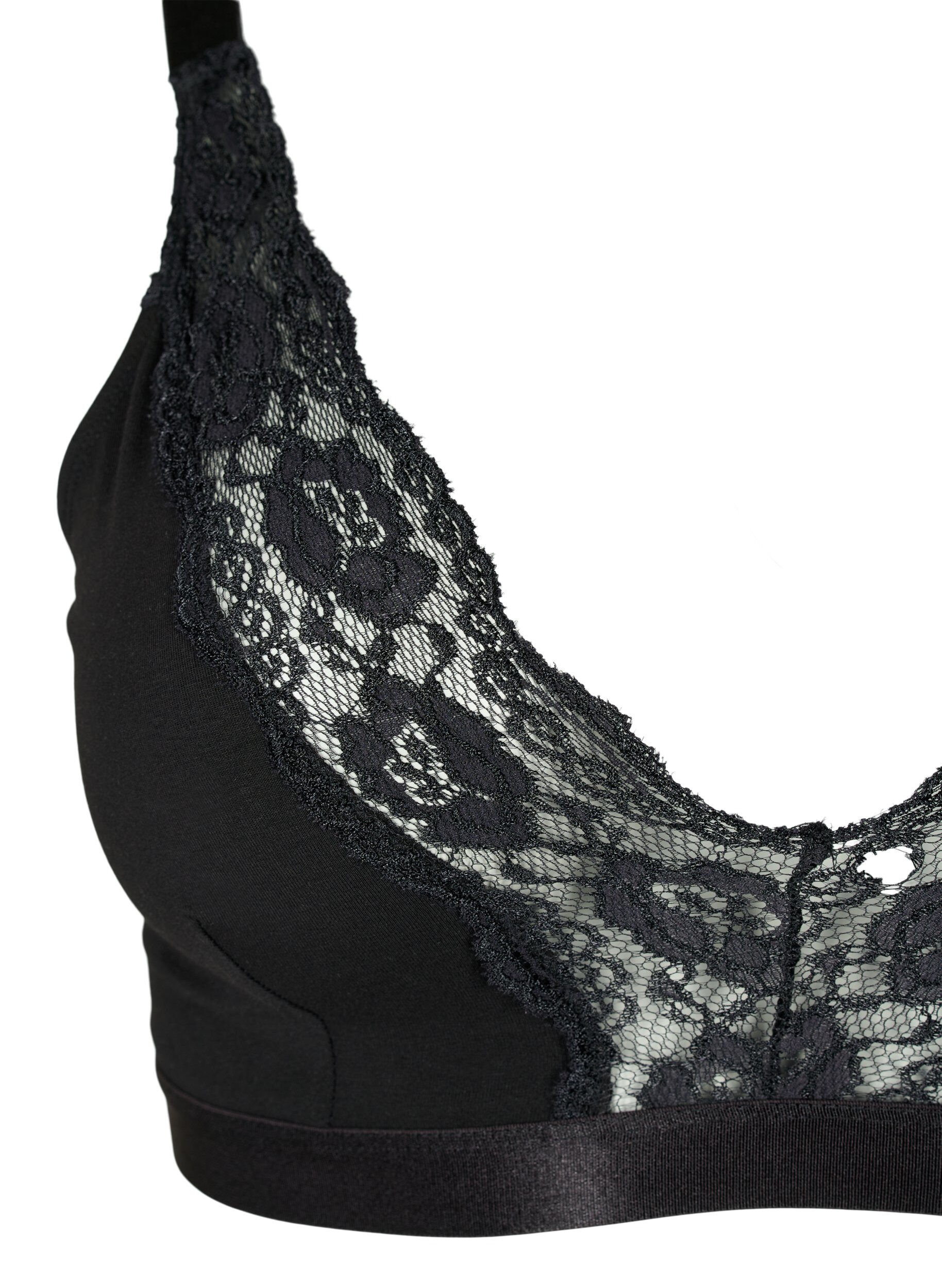 Zizzifashion Cotton bralette with lace, Black, Packshot image number 2