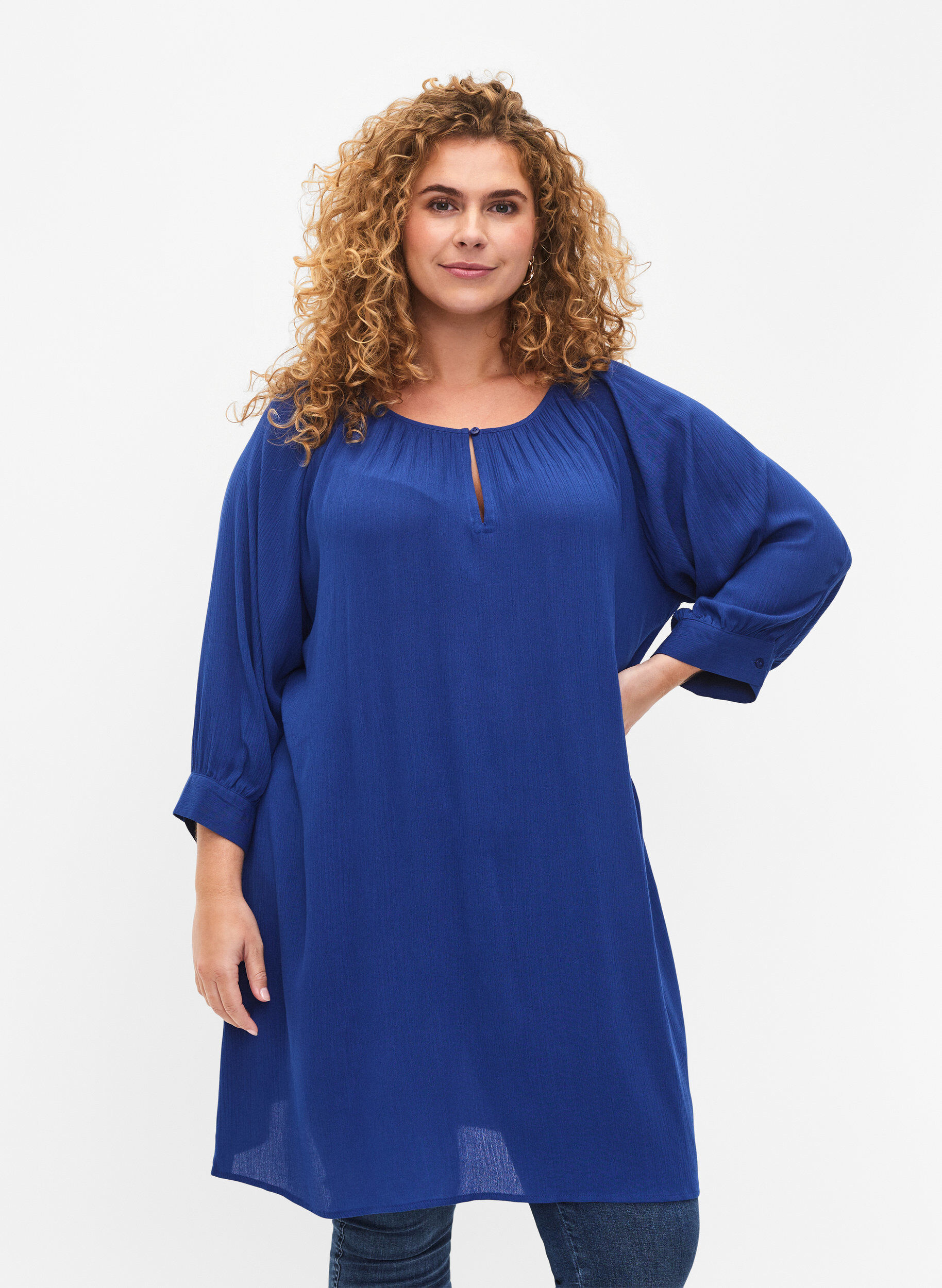 Zizzifashion Viscose tunic with 3/4 sleeves, Blue, Model image number 0