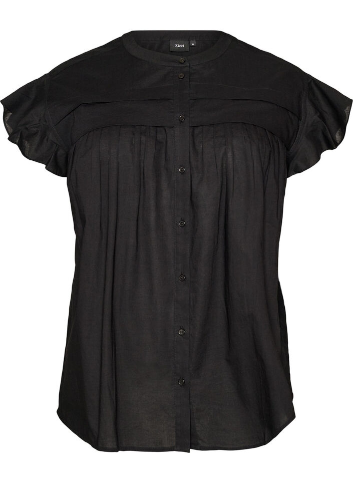 Sleeveless A-line cotton shirt blouse, Black, Packshot image number 0