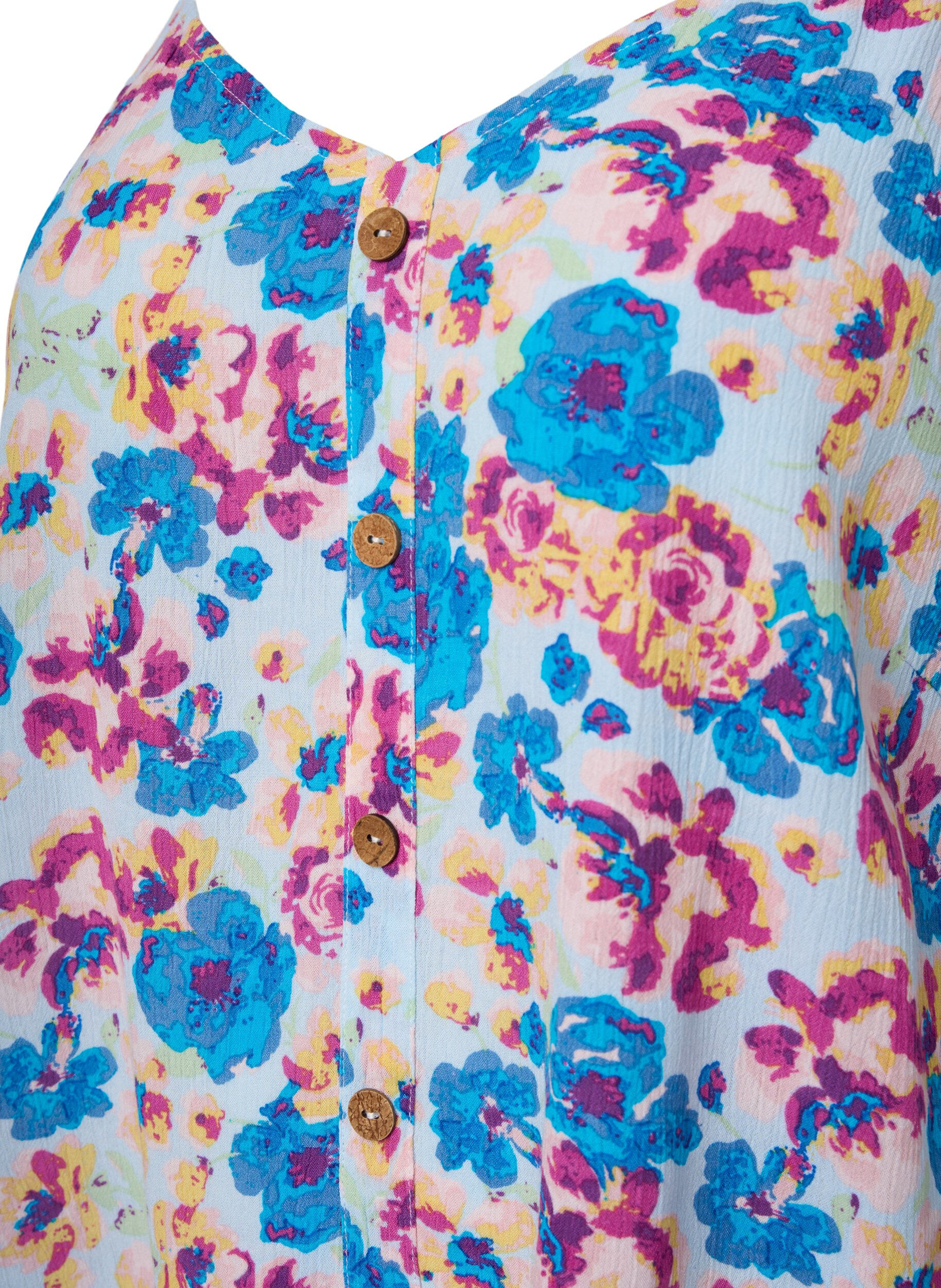 Zizzifashion Floral strap top in viscose, Multi Flower AOP, Packshot image number 2