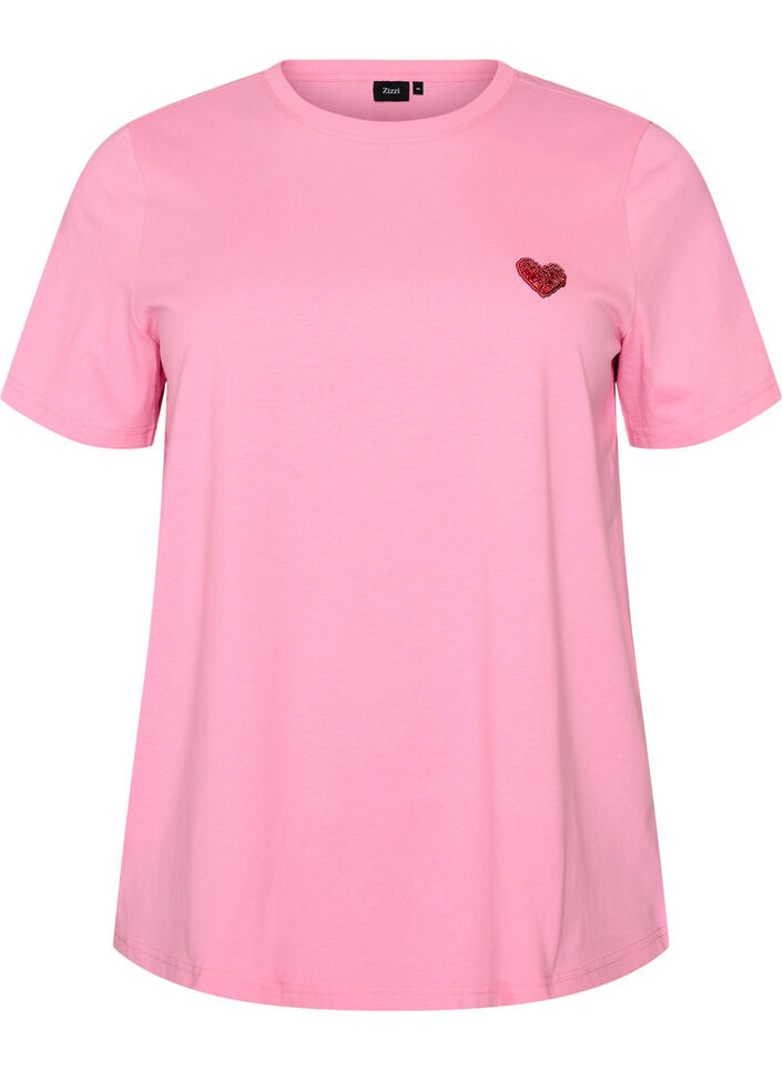 T-shirt with a sequin heart and colourful back print, Pink, Packshot image number 0