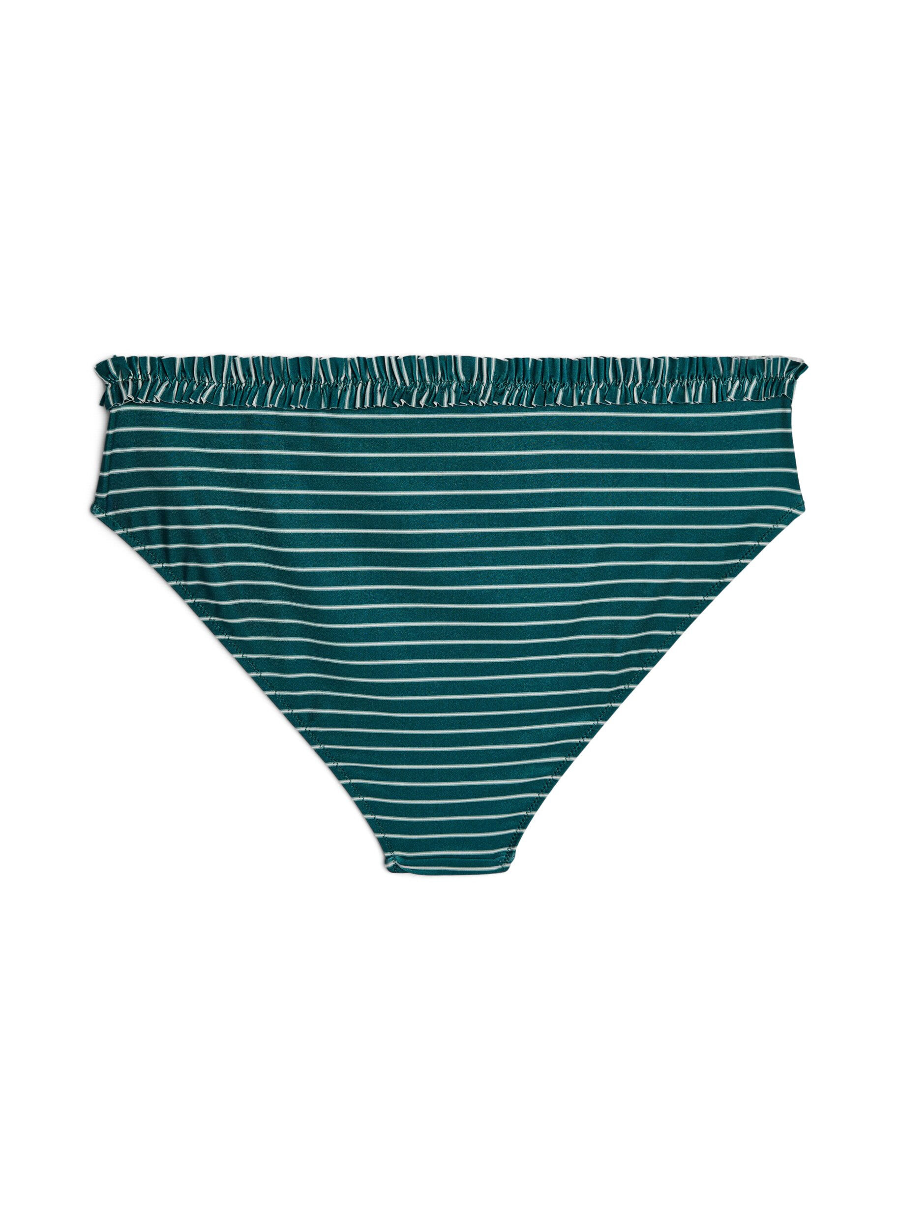 Zizzifashion Striped tai bikini briefs with ruched edge, Green, Packshot image number 1