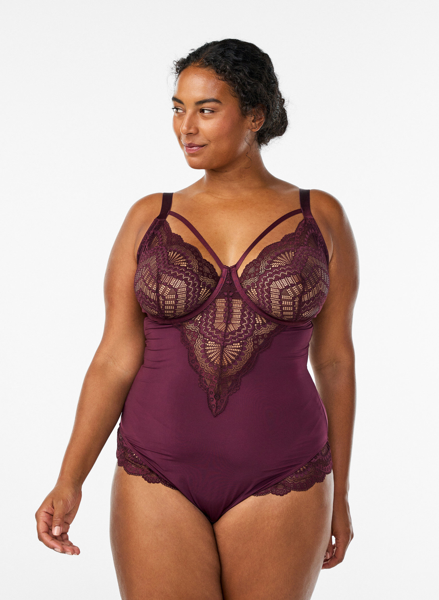 ZizzifashionUnderwired lace body with strap detail, Red, Model image number 0