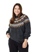 Knit blouse with pattern and high neck, Dark Grey, Model image number 0