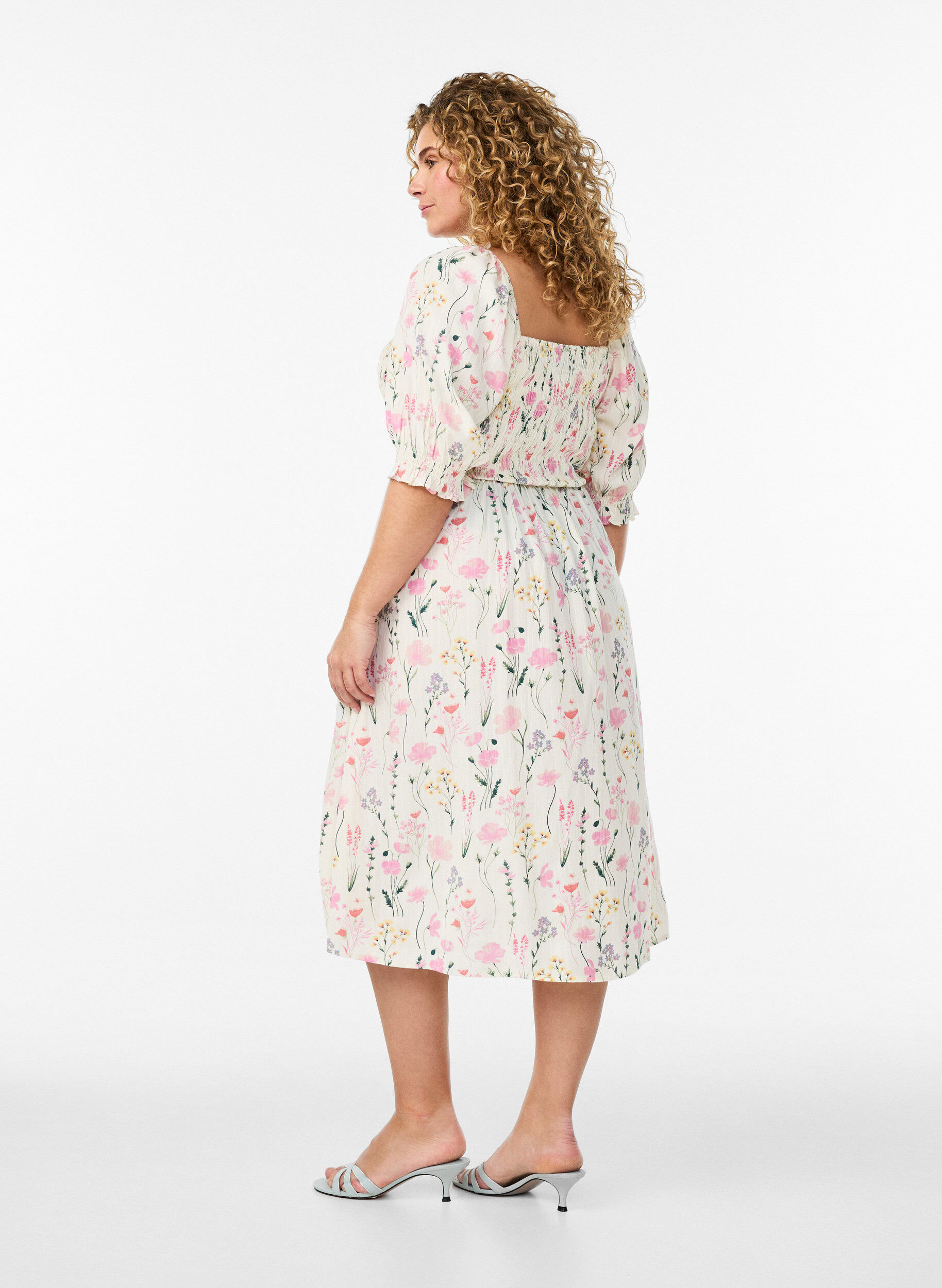 Zizzifashion Floral viscose summer dress, Vanilla, Model image number 1