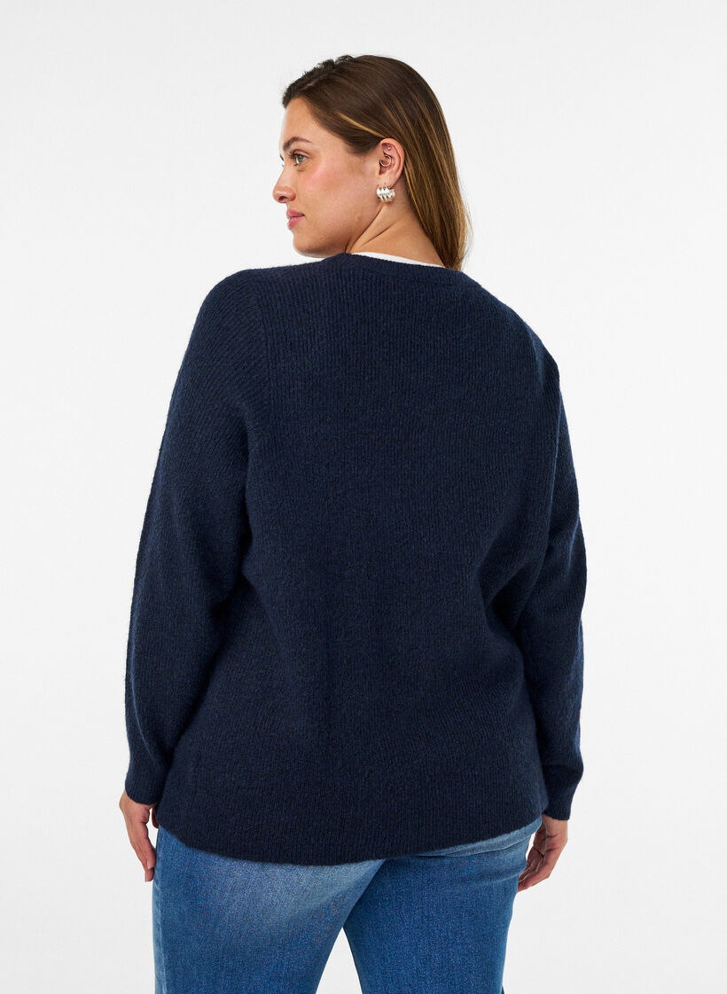 Melange knit blouse with round neck, Blue, Model image number 2