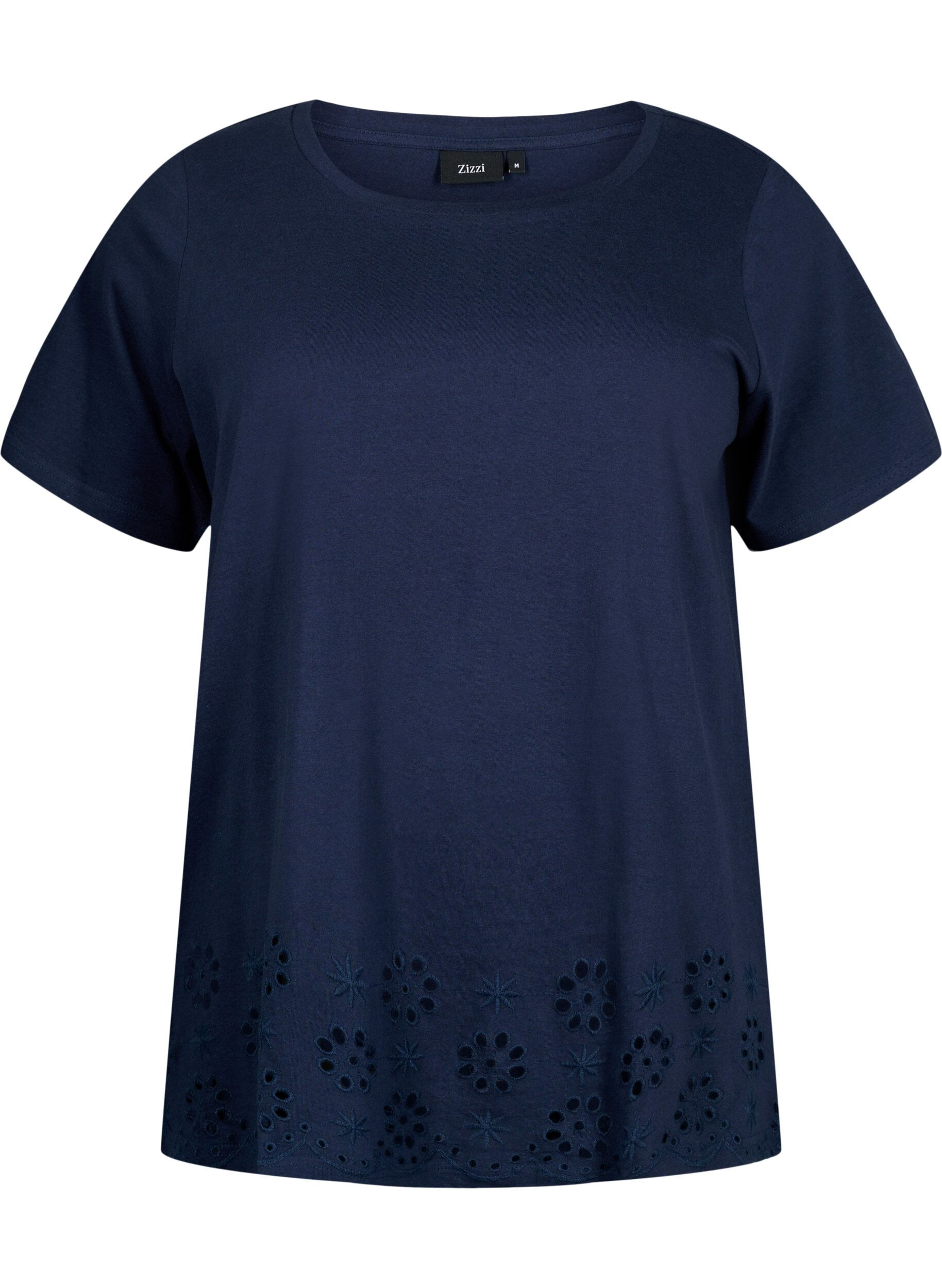 Zizzifashion T-shirt in cotton with embroidery anglaise, Navy Blazer, Packshot image number 0