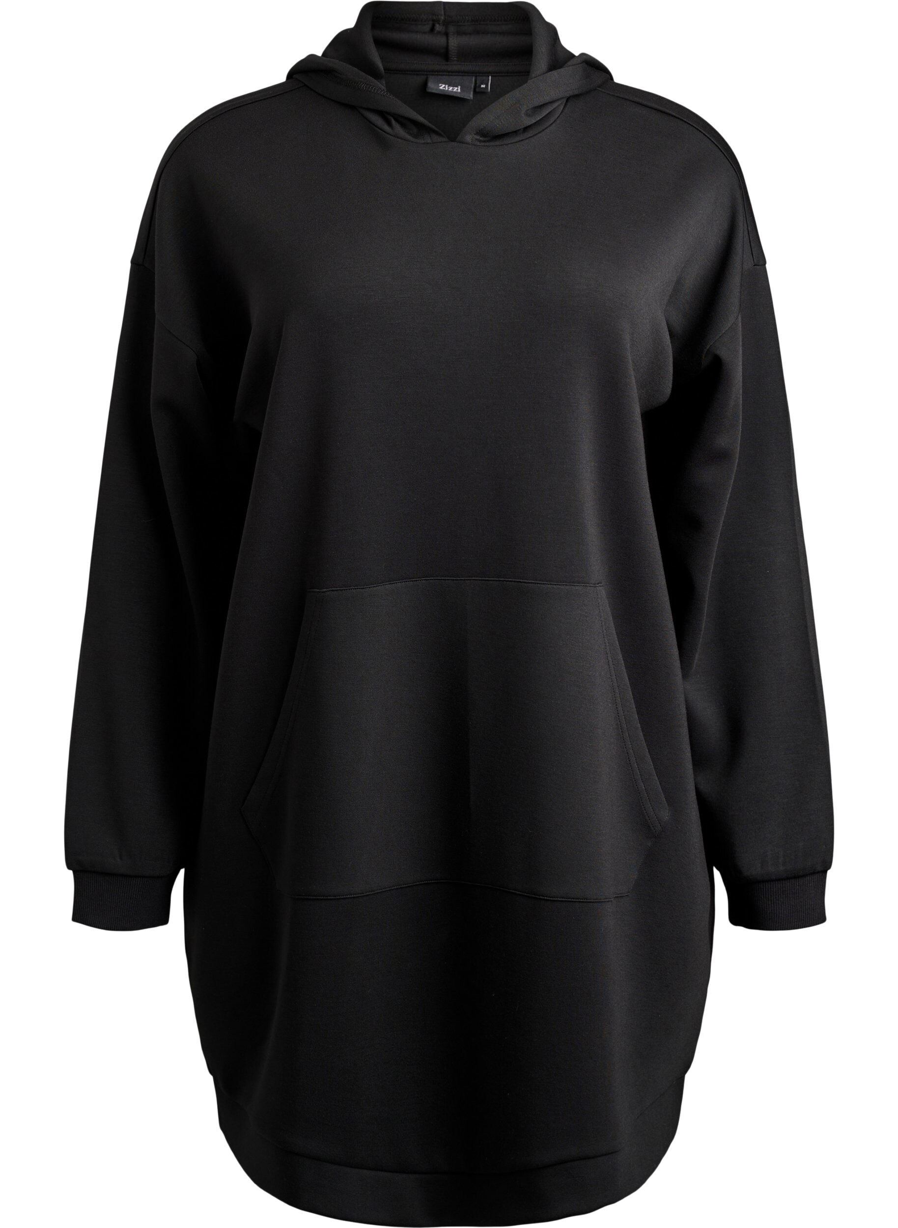Zizzifashion Short hoodie dress with a kangaroo pocket, Black, Packshot image number 0