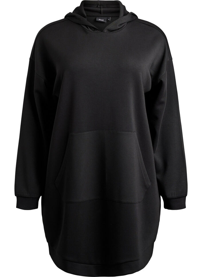 Short hoodie dress with a kangaroo pocket, Black, Packshot image number 0