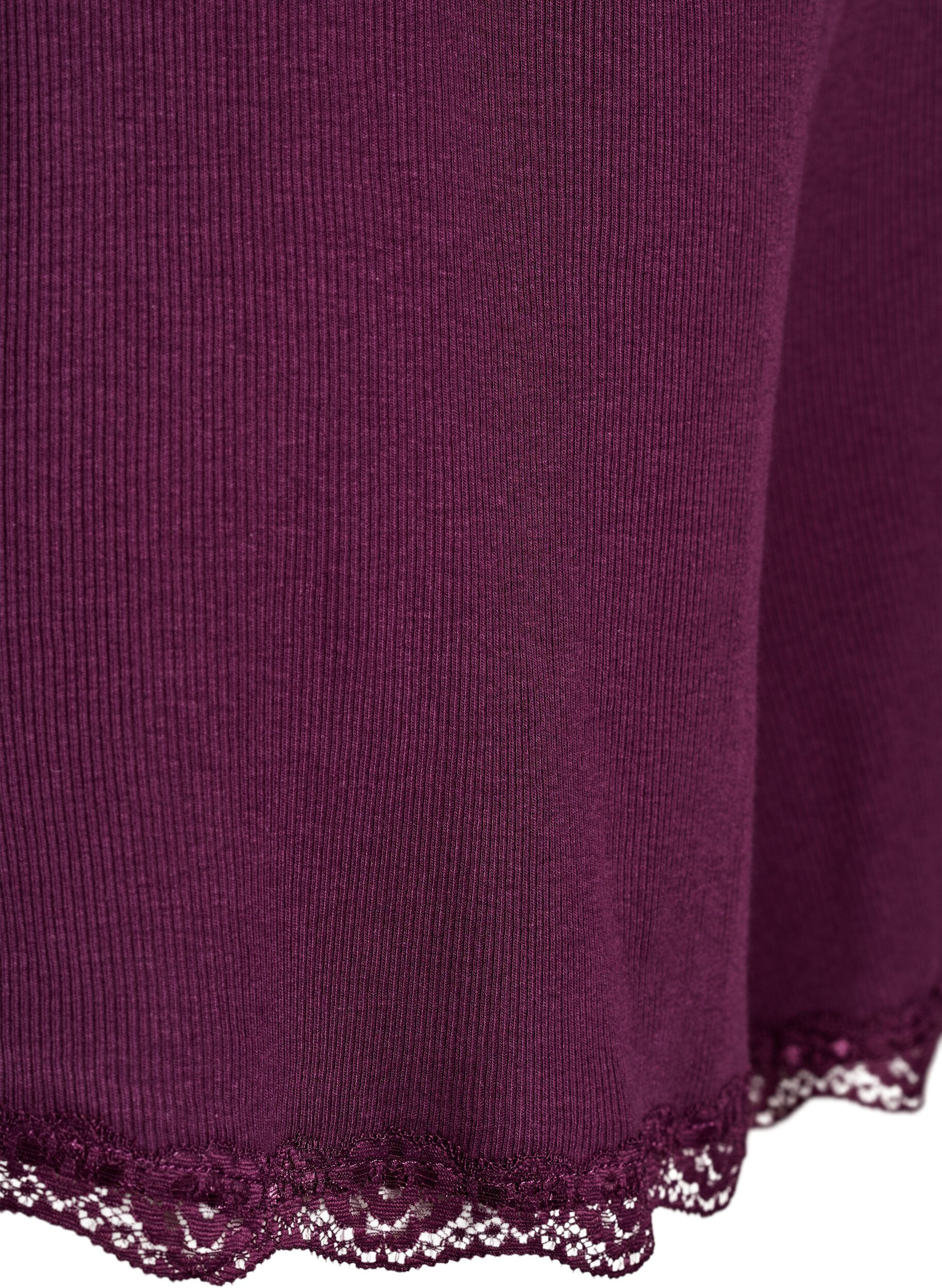 Zizzifashion Loose night shorts with ribbed texture and lace trim, Dark Bordeaux, Packshot image number 3