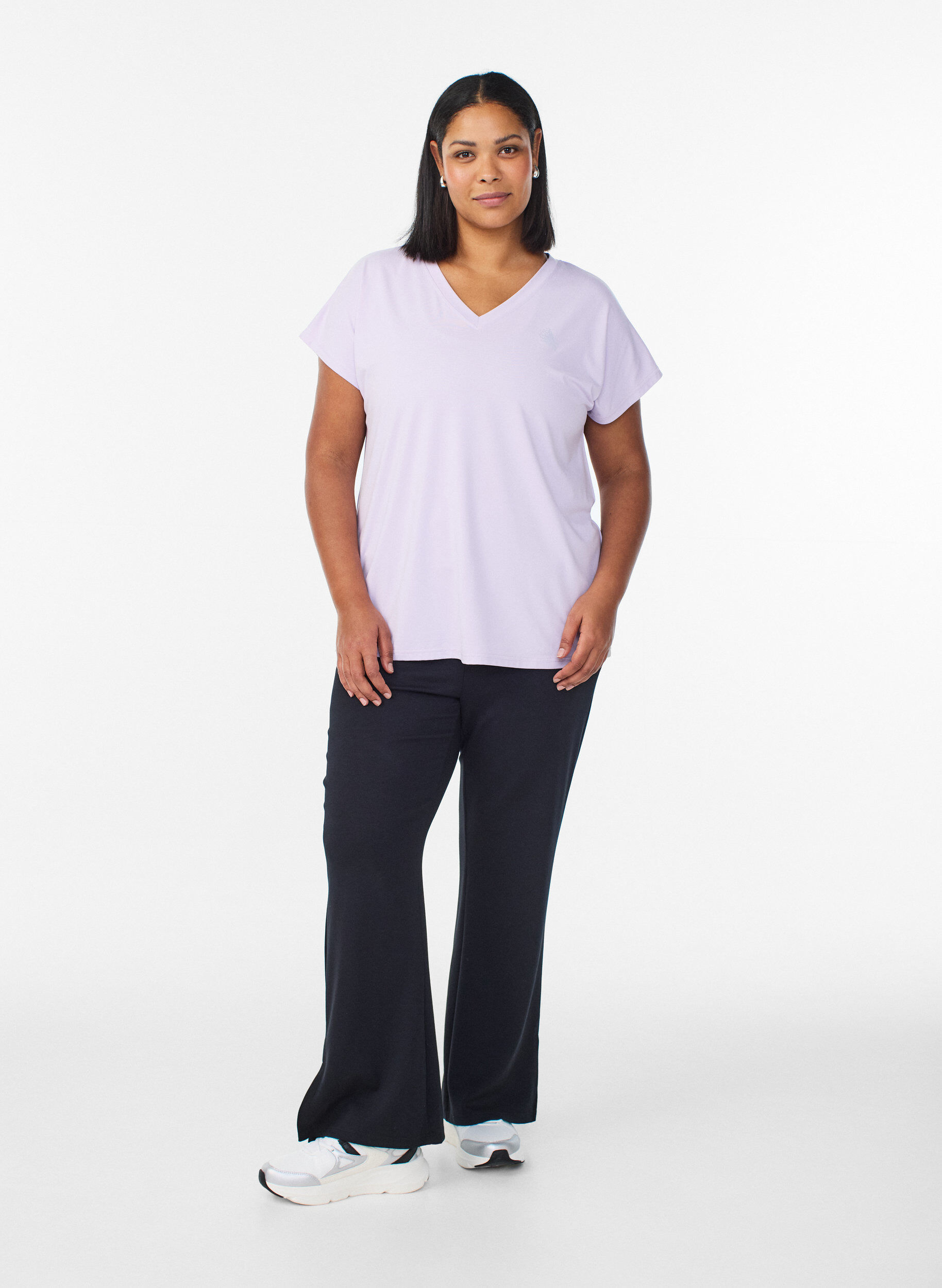 ZizzifashionLoose training t-shirt with v-neck, Purple, Model image number 1