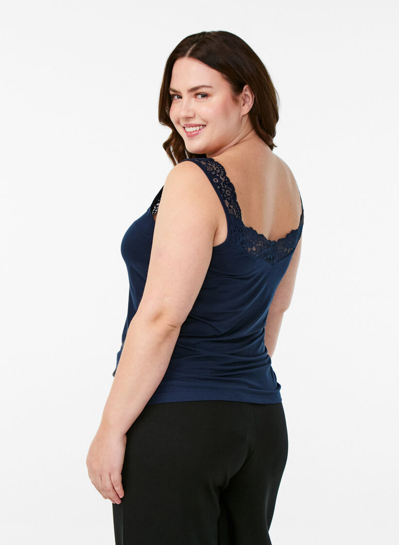 Viscose top with lace edge, Blue, Model image number 2