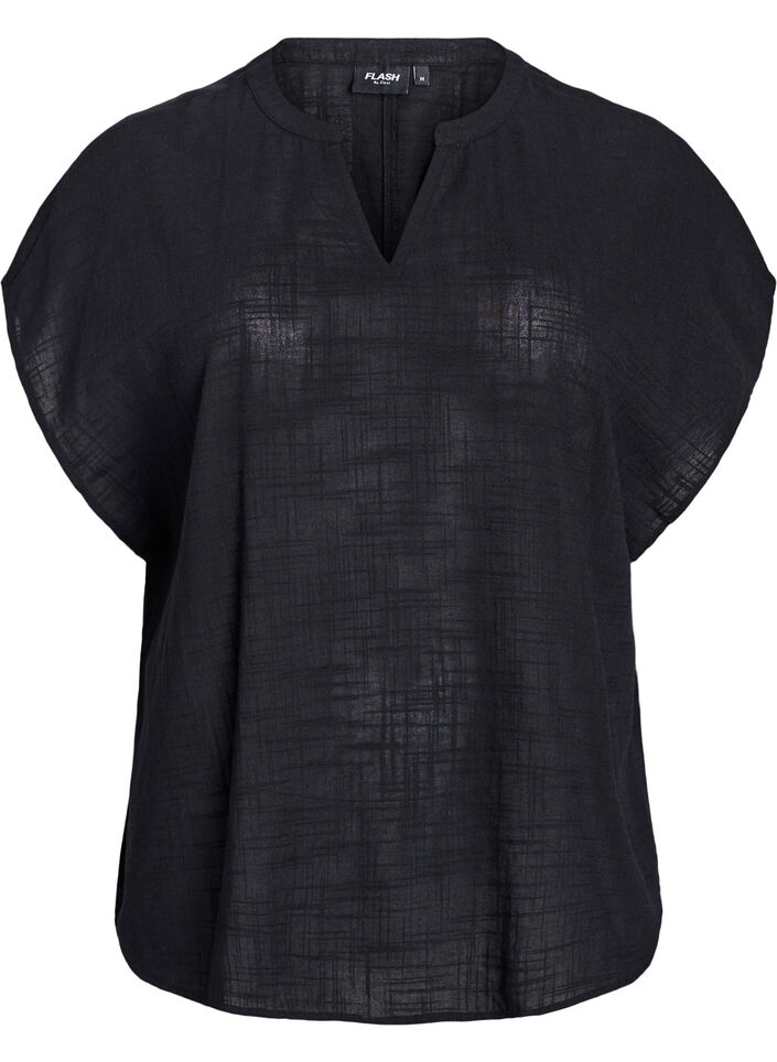 Loose blouse with cap sleeves, Black, Packshot image number 0