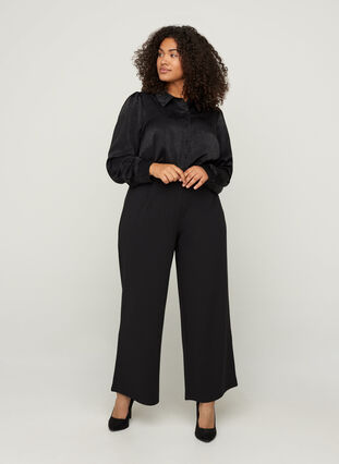 Textured shirt with long puff sleeves, Black, Model image number 2